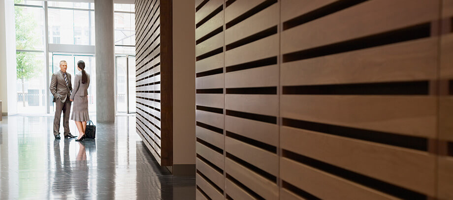 Businesspeople talking in corridor