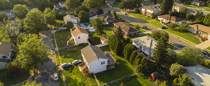 shrewsbury township aerial view of houses and trees