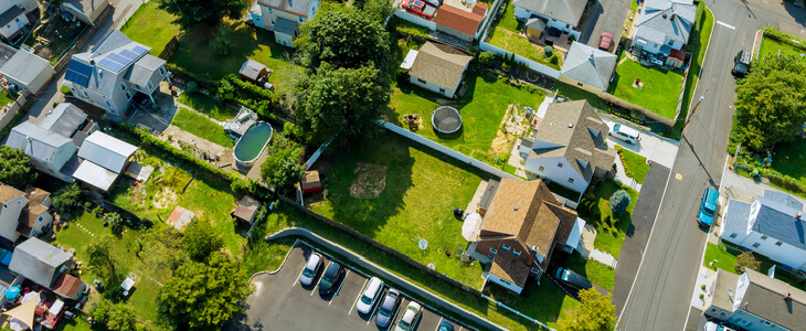 aerial picture of the suburban town of West Windsor