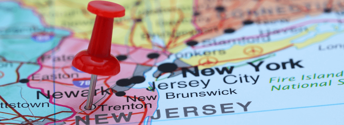map of nj showing surrounding ciry like philadelphia and new york