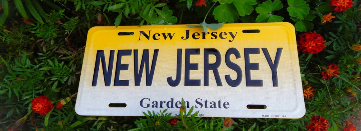 New Jersey license plate with green and flowers around it
